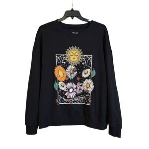 Black flower and sun pattern style‎ crewneck, size 2x